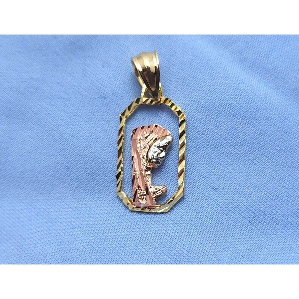 14k Solid Tri Tone Multi Color Gold Religious Saint Mary Praying Charm Pendant